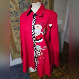 Jack B Quick Christmas Santa Button Down Top XL